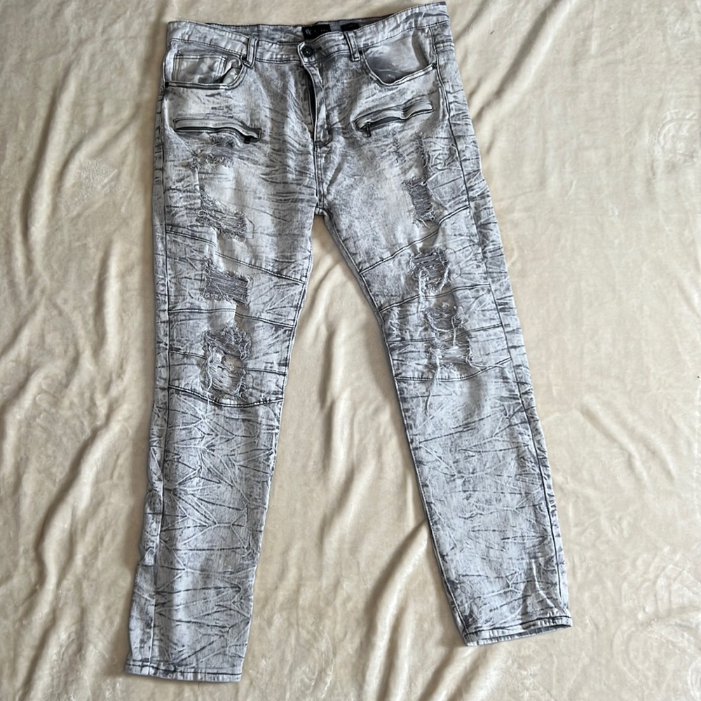 Waimea mens skinny ripped jeans light wash jeans